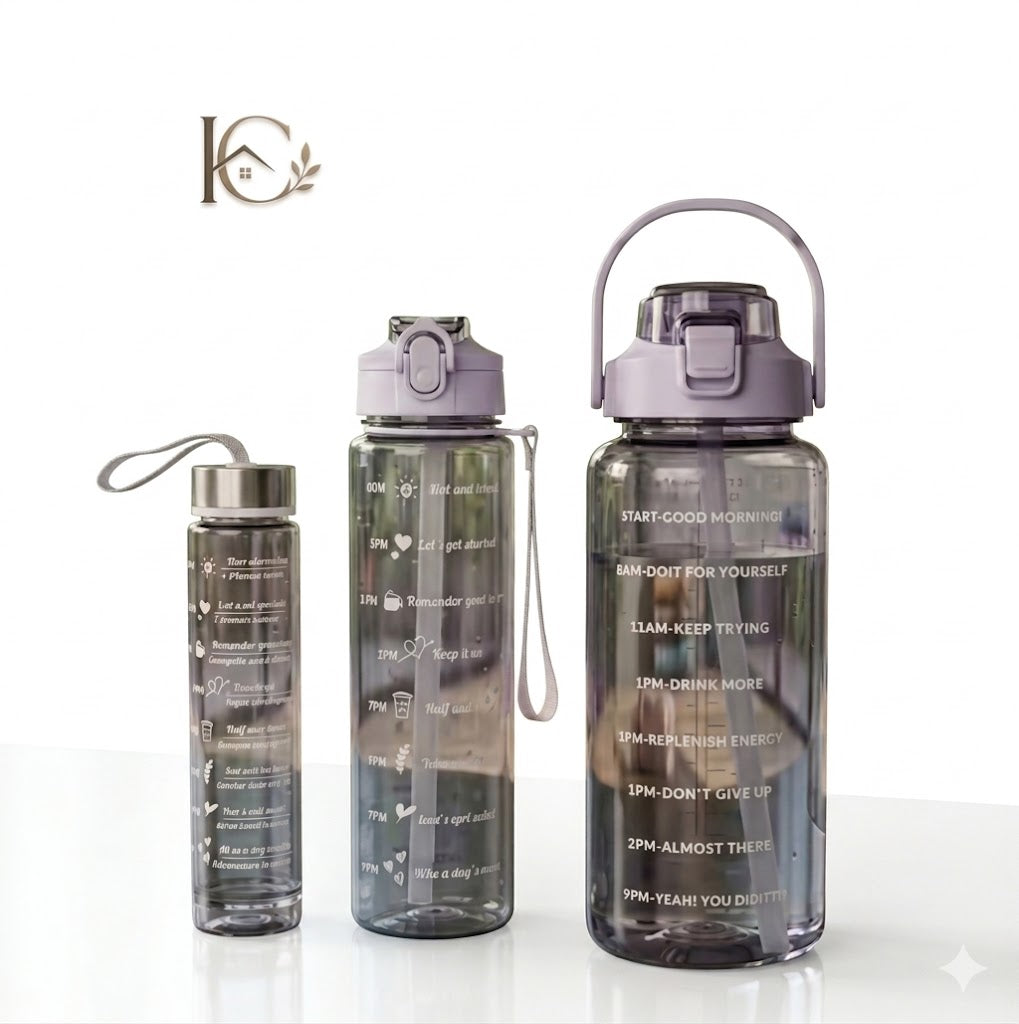 Motivational Water Bottle Set with Straw & Time Marker | BPA Free Leakproof Gym Sipper Bottle for Office, Travel & Fitness | Homecyra
