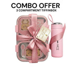 Homecyra TM 3 Compartment Lunch Box with Water Bottle Combo | Leakproof Meal Box Set for Office, School & Travel
