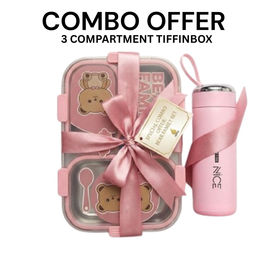 Homecyra TM 3 Compartment Lunch Box with Water Bottle Combo | Leakproof Meal Box Set for Office, School & Travel