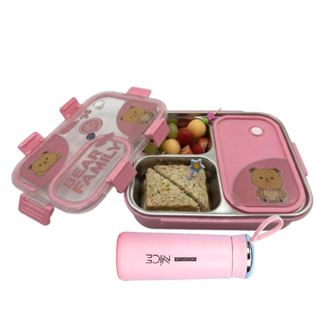 Homecyra TM 3 Compartment Lunch Box with Water Bottle Combo | Leakproof Meal Box Set for Office, School & Travel