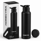 HOMECYRA Premium Stainless Steel Water Bottle | Leakproof | BPA Free | Matte Black | Reusable Sports, Office, Travel & Gym Bottle | 750 ml