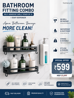HOMECYRA No  Drill  | Self Adhesive Wall Mounted Bathroom Shelf for Shampoo, Soap & Accessories |