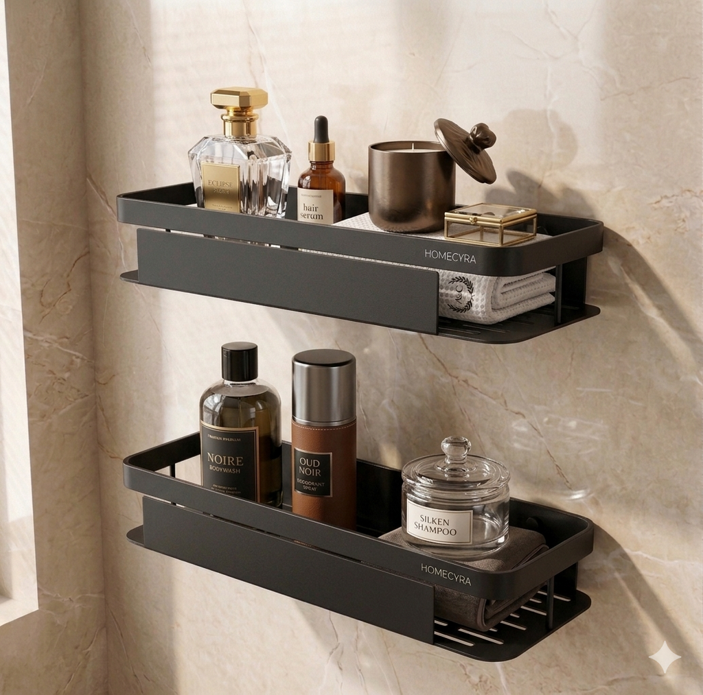 HOMECYRA No  Drill  | Self Adhesive Wall Mounted Bathroom Shelf for Shampoo, Soap & Accessories |