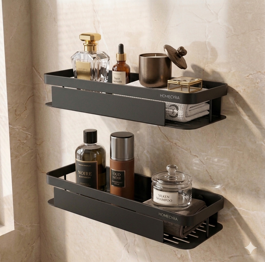 HOMECYRA No  Drill  | Self Adhesive Wall Mounted Bathroom Shelf for Shampoo, Soap & Accessories |