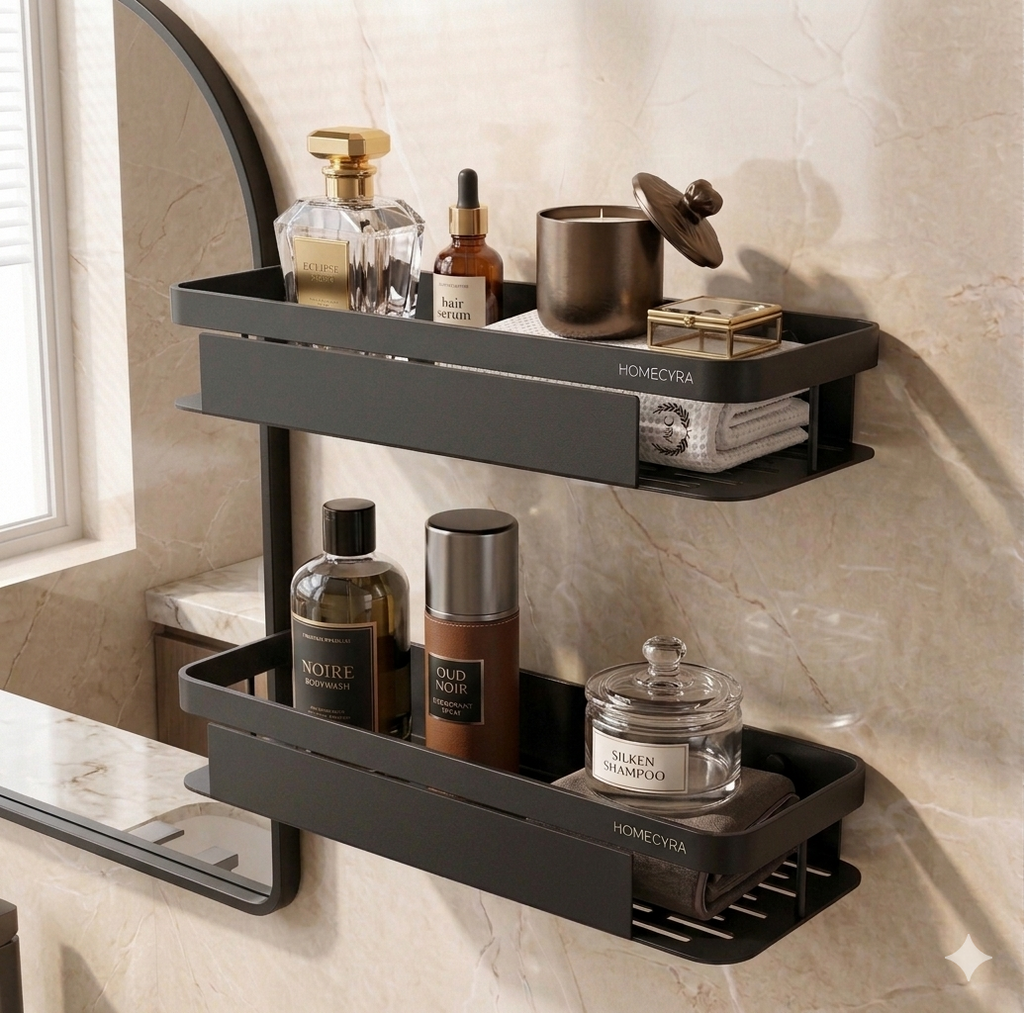 HOMECYRA No  Drill  | Self Adhesive Wall Mounted Bathroom Shelf for Shampoo, Soap & Accessories |