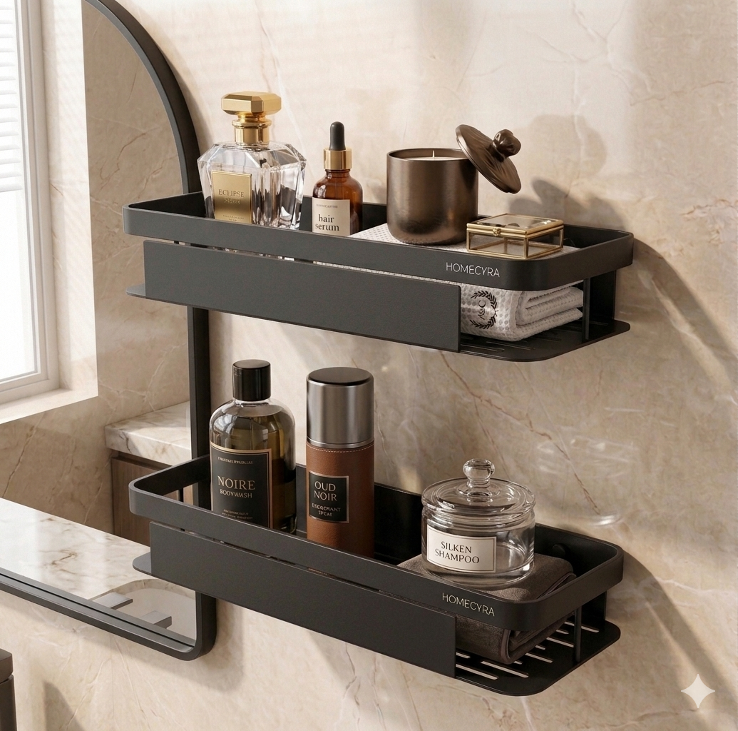 HOMECYRA No  Drill  | Self Adhesive Wall Mounted Bathroom Shelf for Shampoo, Soap & Accessories |