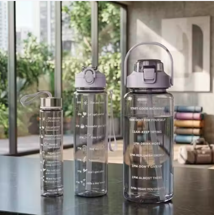 Motivational Water Bottle Set with Straw & Time Marker | BPA Free Leakproof Gym Sipper Bottle for Office, Travel & Fitness | Homecyra