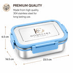 Homecyra 304 Stainless Steel Lunch Box | Leak Proof Airtight Tiffin Box with Snack Container | BPA Free | 1300ml + 200ml | Blue